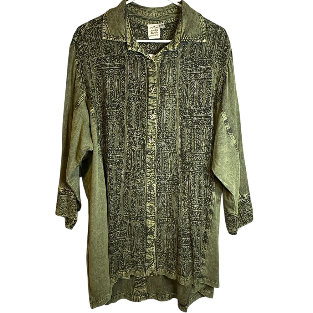 Parsley & Sage 3X Boho Artsy Lagenlook Embroidered Button Tunic Whimsigoth NWT